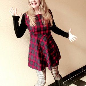 Vintage Plaid Skater Punk Dress (S/M)